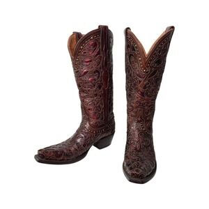 Lucchese 1883 Sierra 4840 Red Metallic Inlay Western Boots Size 6 Snip Toe